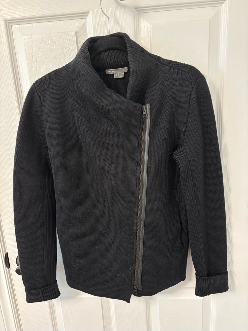 VINCE Black Asymmetrical Zip Knit Jacket